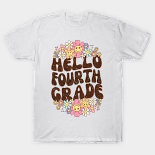 Groovy Hello 4th Grade Vibes Retro Teacher Back To School T-Shirt